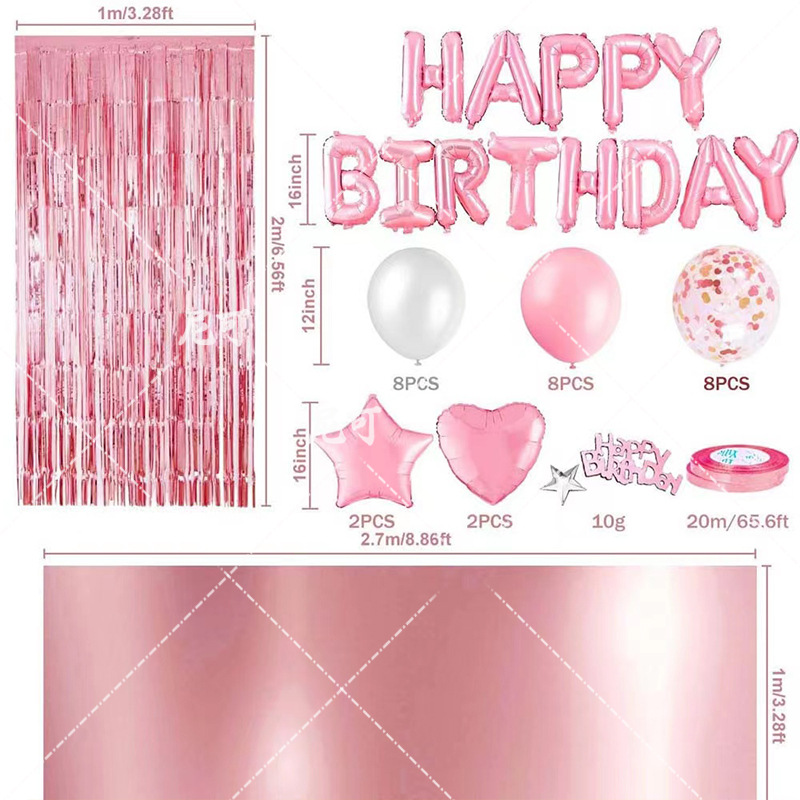 Kit decoración globos látex rosa dorado cumpleaños borlas mantel​