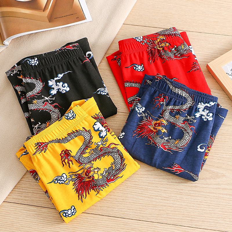 Loose Arlo Pants Men's Pure Cotton Breathable Dragon Year Boxer Pants Boys Personalized Dragon Pattern Boxer Home Shorts