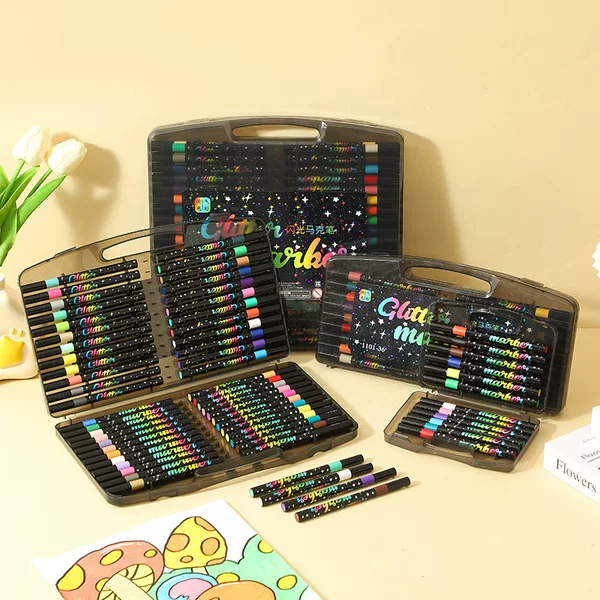 Black Box Acrylic Glitter Marker Pen Pearlescent New Style Marker Pen Painting Glitter Pen Colorful Fluorescent Pen Non-Transparent Color
