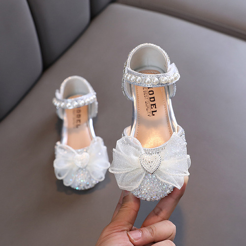 2024 Autumn New Girls Princess Girls Small, Medium and Large Children Pearl Princess Single Shoes Leather Shoes