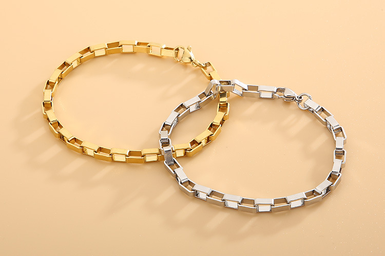 European and American fashion stainless steel rectangular lattice chain necklace bracelet