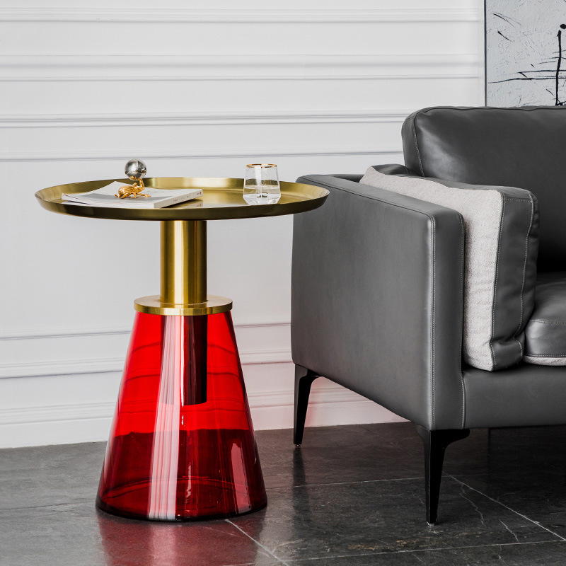 Light luxury round corner table for living room next to sofa…