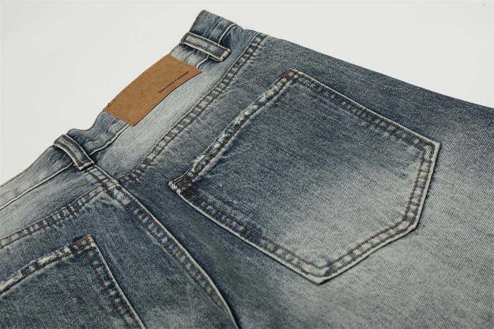 Men's Punk Retro Ripped Washed Jeans High Street Trendy Distressed Chic Wide Leg Pants mid Waist Long Softener Machine Washable_mkmklike.com