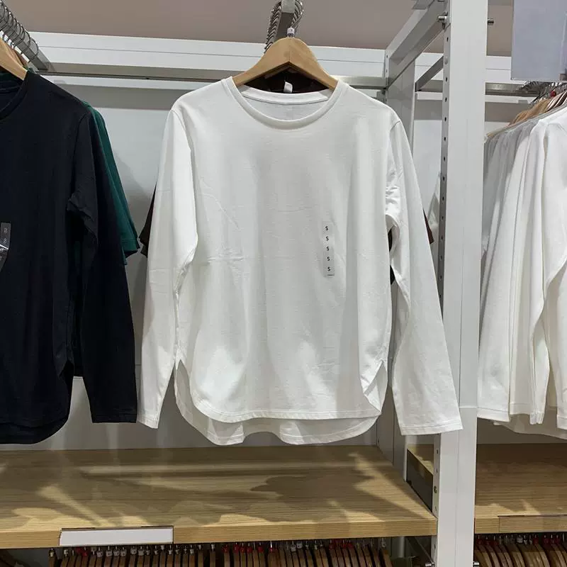 Осеннее мягкое хлопковое трикотажное изделие с изогнутым низом, длинными рукавами, свободного кроя, с круглым вырезом, базовый слой 466731