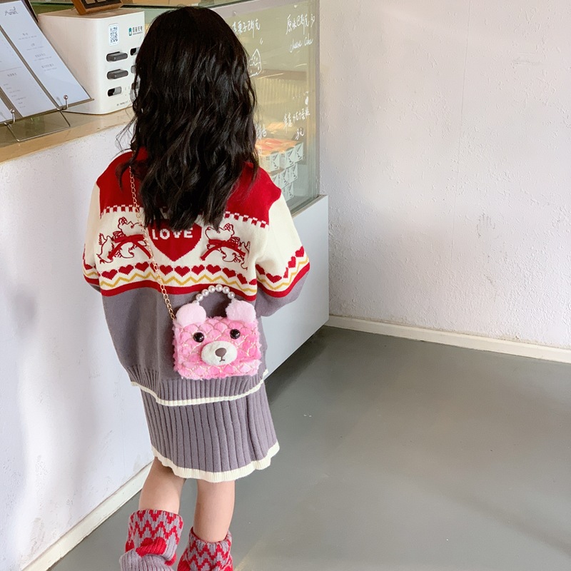 Bolsas de niños transfronterizas otoño y invierno nuevos lindos bolsos de peluche de perlas mini princesa bolsos de cadena de colores