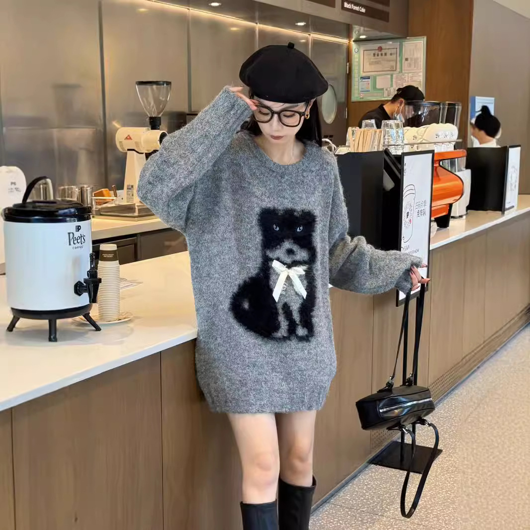24 invierno Puyuan 2024 nuevo gatito lindo Jacquard peluche suéter de manga larga mujer otoño invierno