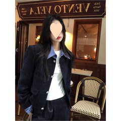 韓系の優しい小香風の女性の早秋の新型の単列ボタンの偽の2つのコートはやせている気質の上着を現します。