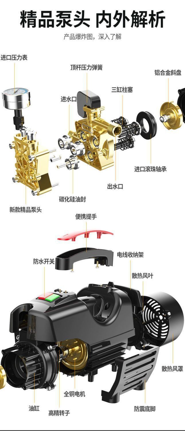 Black Cat Pressure Car Washing Machine for Home Use 220V Car Washing Tool High-Power Car Cleaning Water Pump Machine