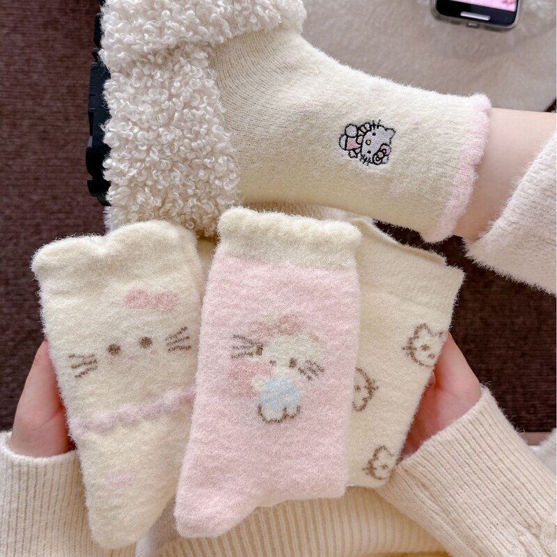 Cute Crit Autumn and Winter Thickeneded Fleece-Lined Warm Home Sleep Socks for Women Pink Kt Australian Plush Mid-Calf Socks Cute Crit Autumn and Winter Thickeneded Fleece-Lined Warm Home Sleep Socks for Women Pink Kt Australian Plush Mid-Calf Socks