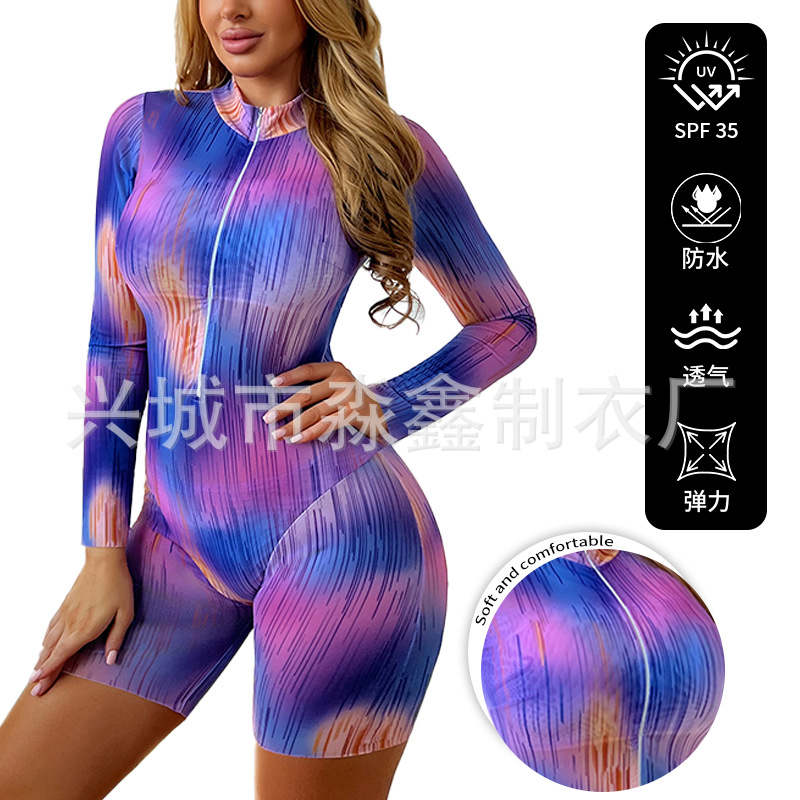 Surfing overalls batería mujer UPF35 + manga larga protección solar transfronteriza deportiva bikini de secado rápido buceo ajustado