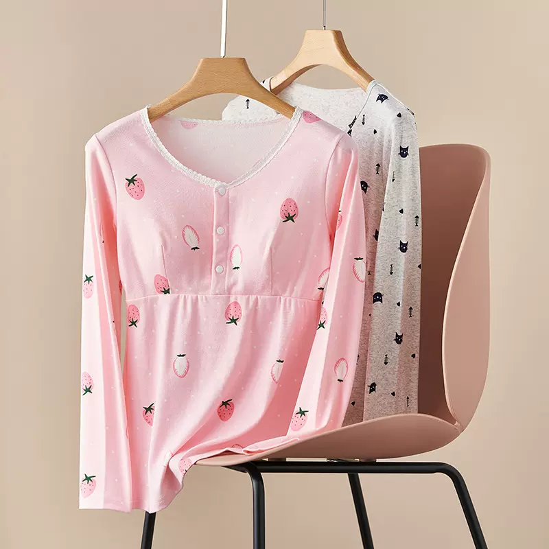 哺乳上衣孕妇装打底衫外出喂奶春秋款月子服免穿内衣睡衣单上衣