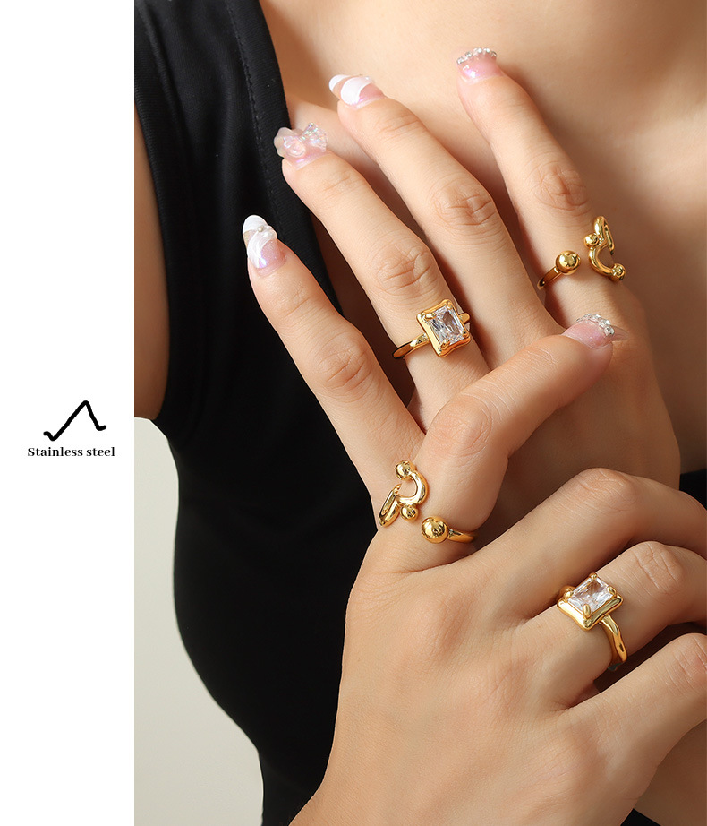 Retro Square Copper Rings Inlay Zircon Copper Rings