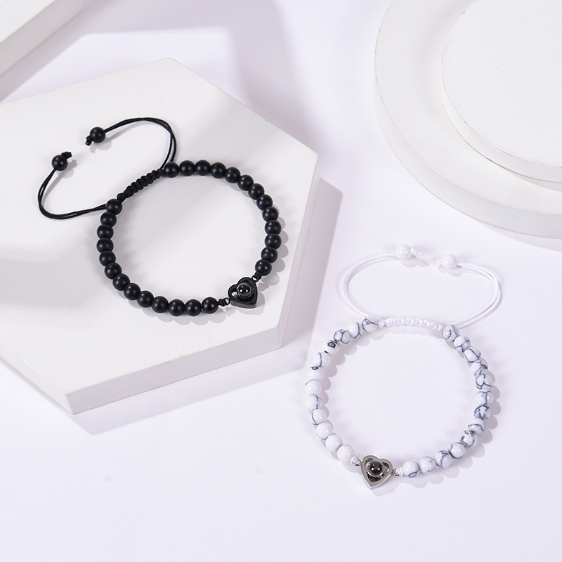 Heart Shape Pattern Romantic Heart Shape Natural Stone Handmade Drawstring Bracelets