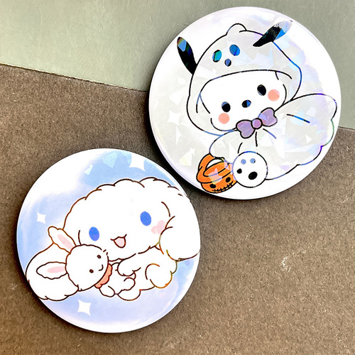 Cartoon Sanrio Series Cute Melody Creative Tinplate Plate Cinnamon Dog Kurome Badge Pendant