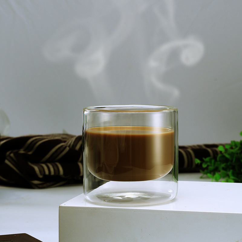 Vidrio de borosilicato transparente de doble capa de la taza del desayuno hogar de vidrio transparente de la cocina taza de leche taza de jugo