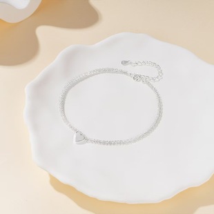 Summer Sparkling Heart-Shaped Love Anklet Adjustable Fashionable Baby's Breath Double-Layer Pendant Foot Jewelry Wholesale