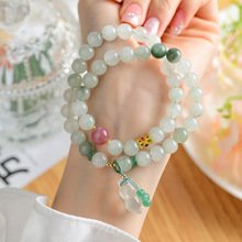 批发天然玉石双圈手串花生吊坠天山翠新中式文艺复古网络爆款手链