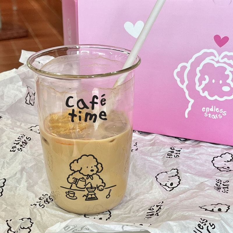 高硼硅ins风彩色字母治愈系多巴胺色系透明玻璃杯咖啡杯果汁水杯|undefined