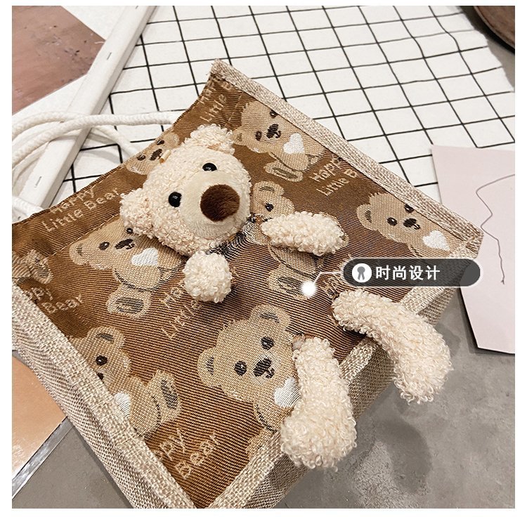 Portable lunch box, canvas bag 2021 new Korean version Instagram college student class bear tote bag undefined