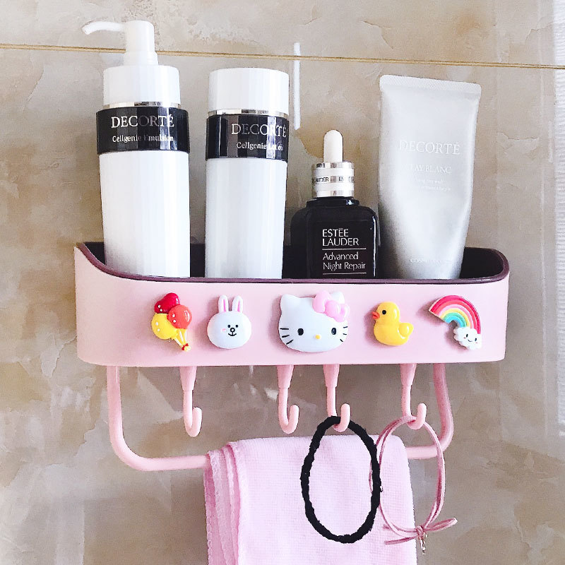 浴室置物架厕所洗手间洗漱台墙上毛巾架杆收纳免打孔壁挂式卫生间