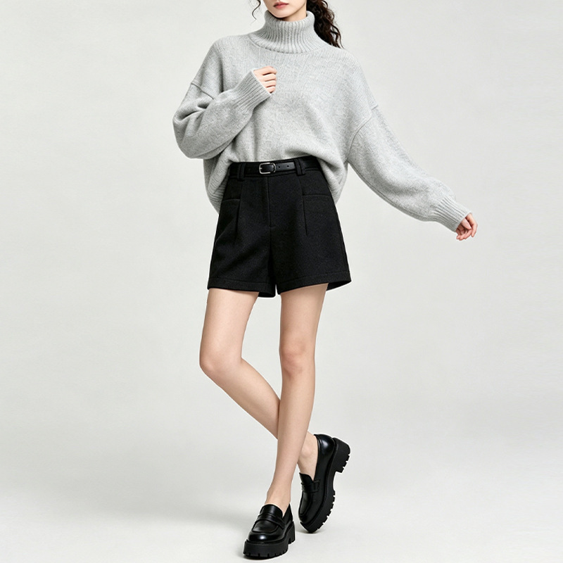 Korean-style women's high-waisted work shorts, hip-covering, slimming, with belt and large pockets, versatile for petite women Korean-style women's high-waisted work shorts, hip-covering, slimming, with belt and large pockets, versatile for petite women