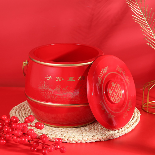 Chinese style wedding bride's dowry ornaments descendants barrel festive wedding supplies wedding room ornaments large handle wooden barrel decoration