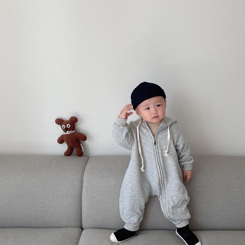 ins autumn and winter Korean style baby style zipper hooded cotton long-sleeved one-piece sweatshirt for men and women baby wrap clothes