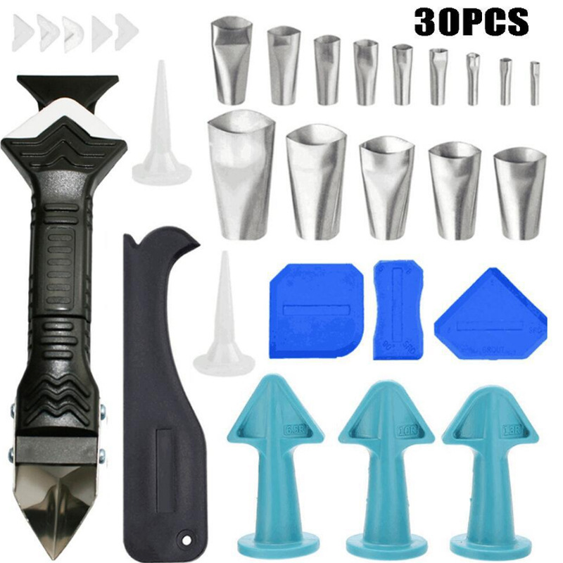 30件套美缝工具3合1金属刮刀密封胶清洁工具填缝涂抹喷嘴