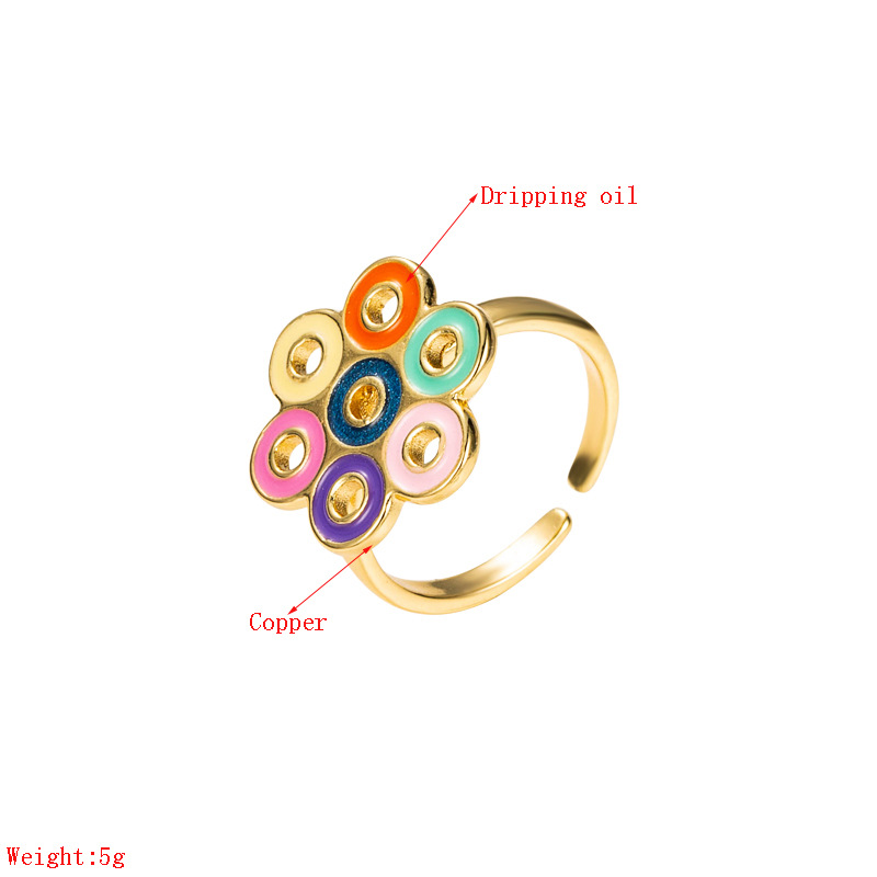 Fashion Copper Gold-plated Eyes Starfish Oil Drop Ring Simple Personality Open Ring Accessories display picture 1