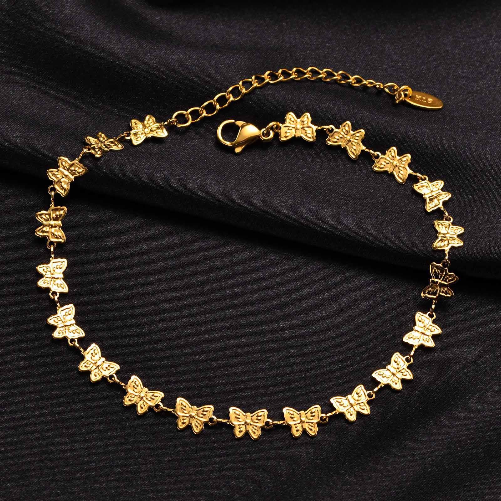 Simple Style Heart Shape Butterfly Stainless Steel Plating Gold Plated Womenu0027S Anklet