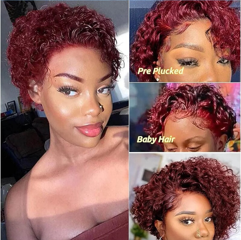 Short Curly Forehead Lace Wig Pixie 99J Pixie Cut Curly Lace Wig Ready for Real People Short Curly Forehead Lace Wig Pixie 99J Pixie Cut Curly Lace Wig Ready for Real People