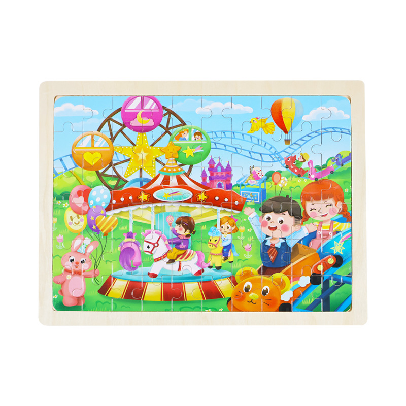 60 piezas de madera puzzle de dibujos animados para niños cuentos de hadas puzzle plano para bebés juguetes de bloque de construcción de puzzle de educación temprana