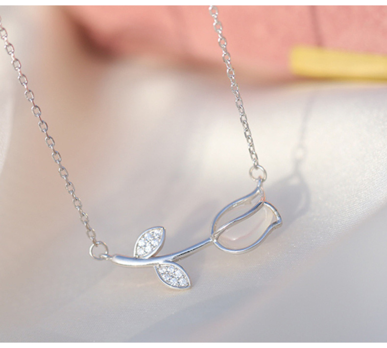 925 Sterling Silver Material tulips Pattern All Seasons Season 925 Sterling Silver Tulips Necklace