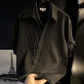 欧美高级感百搭上衣男装痞帅宽松韩版短袖轻奢大码帅气POLO衫体恤