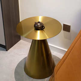 现代简约客厅小户型不锈钢酒店茶几轻奢家用圆桌可移动沙发边角几