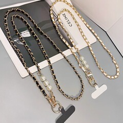 携帯電話ストラップ、小さな香りのパールピックアップチェーン、ロングクロスボディ携帯電話ストラップ、メタルレザーペンダント、バッグペンダント