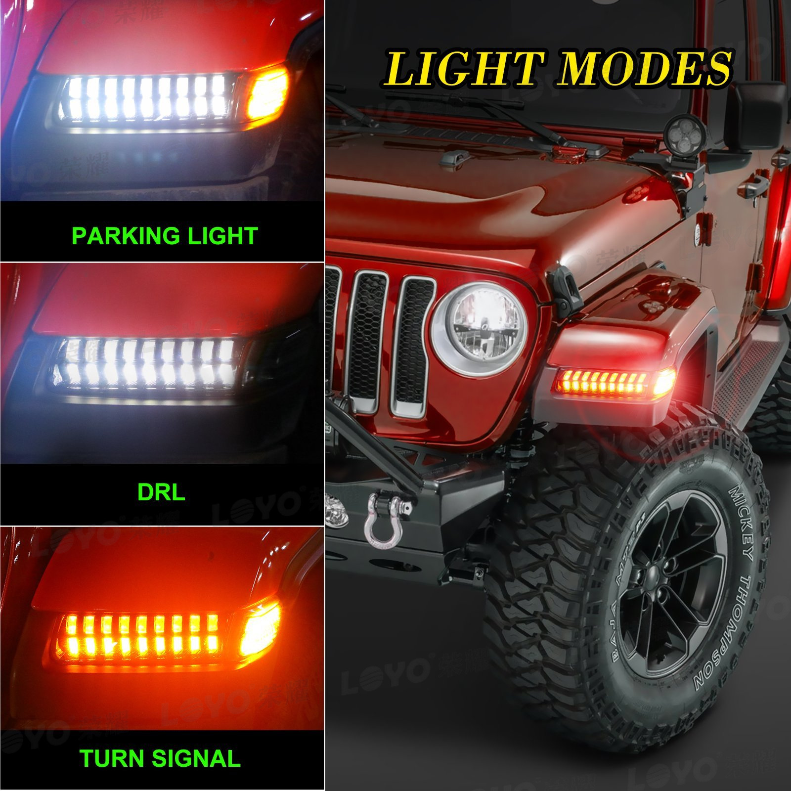 Suitable for Wrangler Jl 18-25 Models, Wheel Arch Turn Signal Lights, Daytime Running Lights, Sequential Turn Signal Lights, Gladiator Car Light Modification