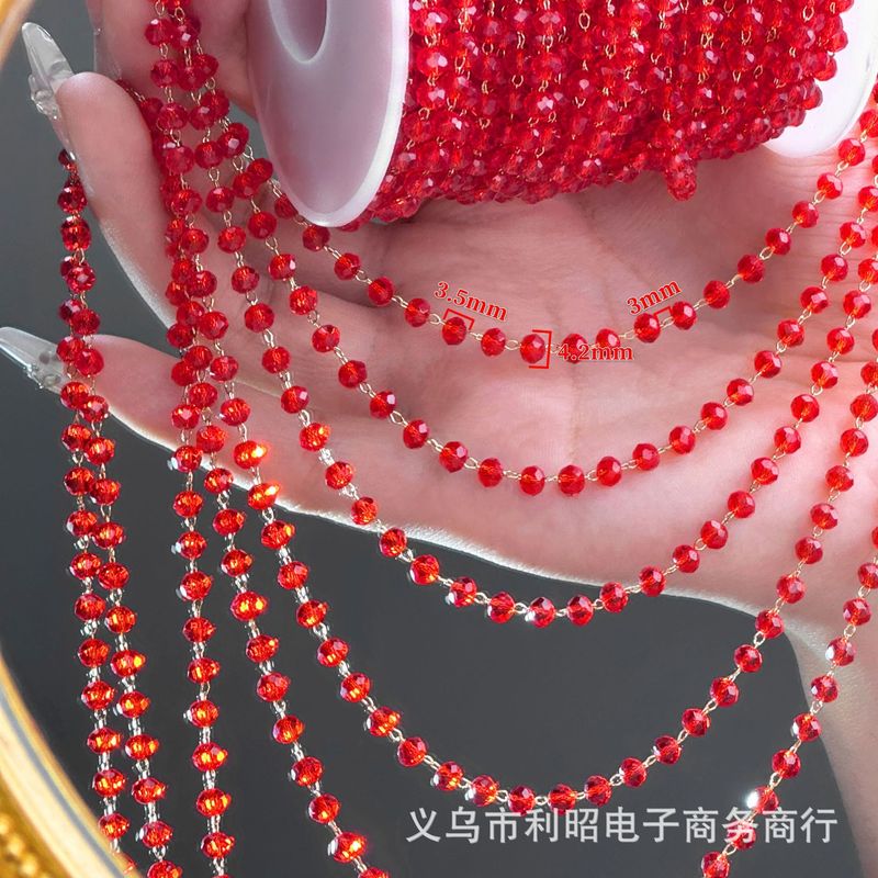DIY链条 红色水晶珍珠 喜庆婚庆珠串链流苏链手链项链串珠链条铜|undefined