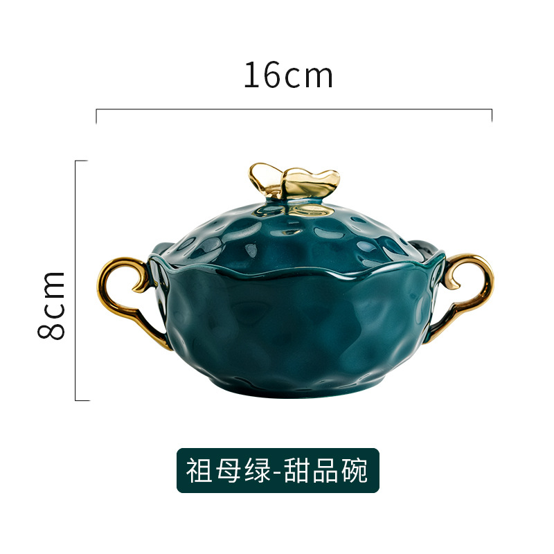 Cuenco de postre de agua de azúcar de cerámica set hogar Nido de Pájaro estofado tazón de sopa Internet celebridad una persona comida doble oreja tazón con tapa tazón de desayuno