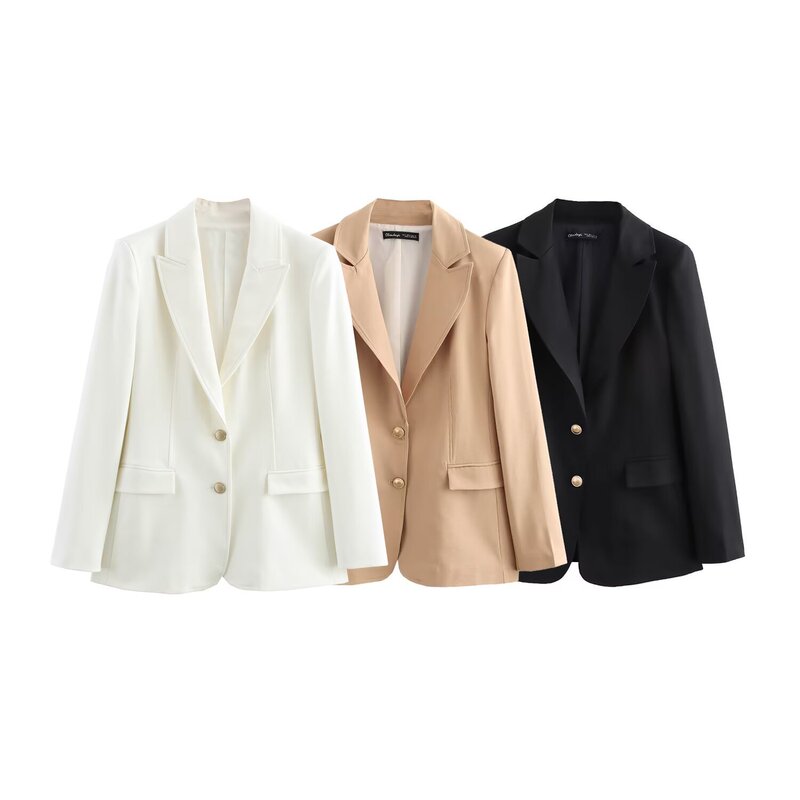 Cross-border button gold wholesale K255 European and American spring long sleeve 202555 slim fit women's suit jacket black Cross-border button gold wholesale K255 European and American spring long sleeve 202555 slim fit women's suit jacket black