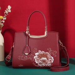 母親節禮物高級感紅色女士包包2024新款新娘手提包中年媽媽結婚包