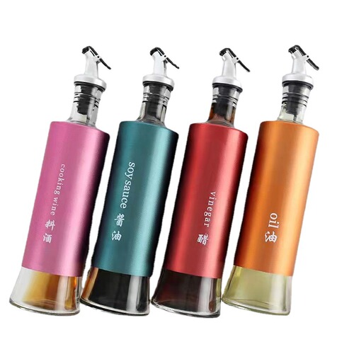 Stainless steel glass oil pot home kitchen soy sauce bottle cover leather sealed oil tank leak-proof seasoning vinegar bottle wholesale