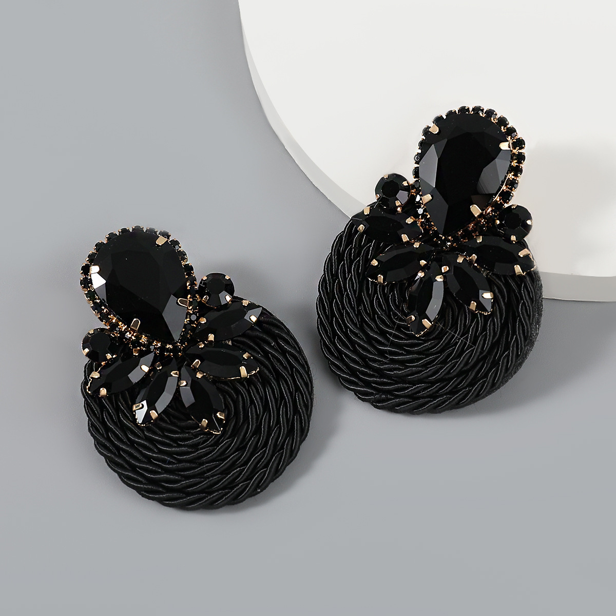 30g Weight Iron Ear Needle Material Rhinestones, Glass Inlay Material Ear Studs Classification 1 Pair Quantity Holiday, Party Occasion Polyester, Glass Material Color Block Pattern Unisex Gender Braid Design Ethnic Style, Shiny Style 1 Pair Ethnic Style Shiny Color Block Braid Polyester Glass Rhinestones Glass Ear Studs 2