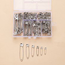 跨境6格盒装多规格电镀安全别针套装金银黑色金属保险扣针250枚