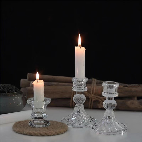 European simple ins glass candle holder home rod wax base romantic dining table candle holder creative home decoration