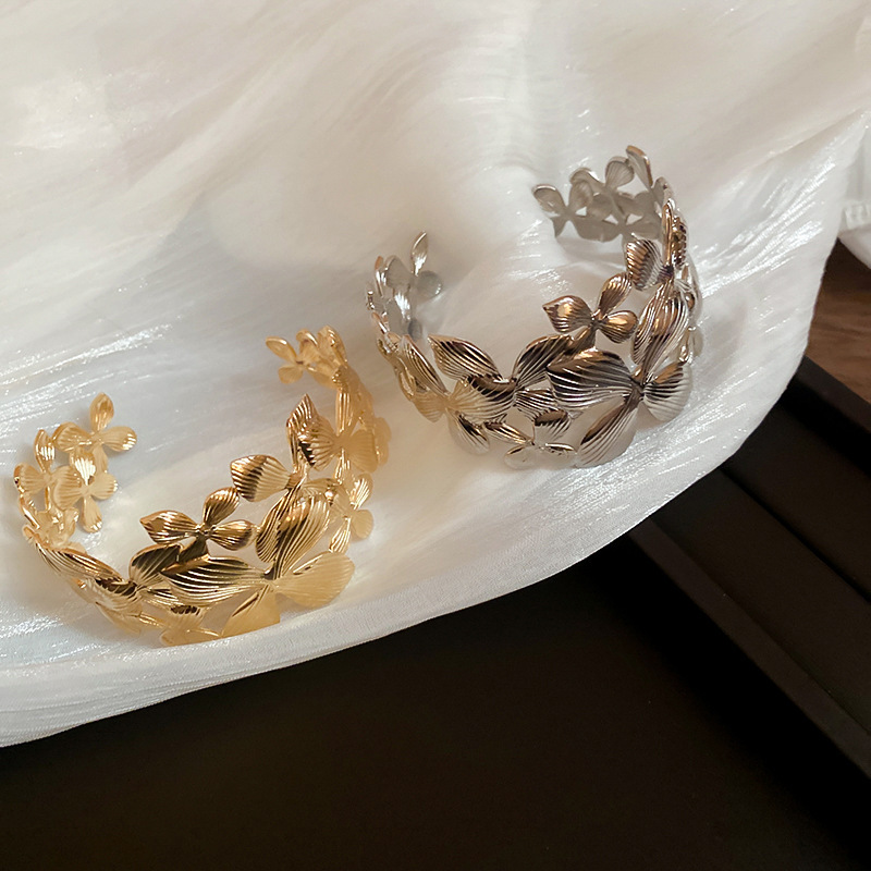 不锈钢纹路花朵镂空开口手镯复古百搭手环欧美跨境轻奢小众手饰女|undefined