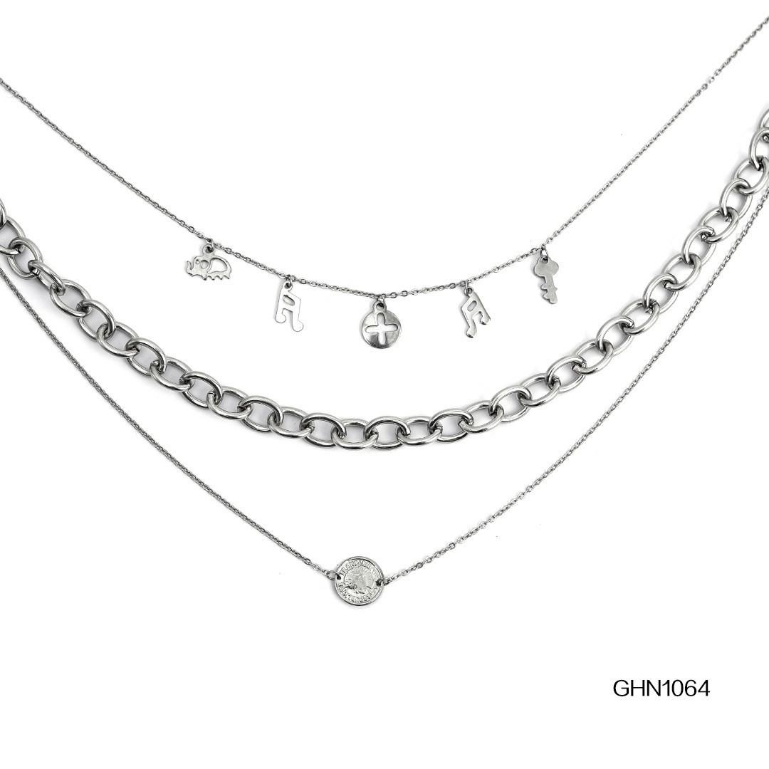 Metal texture multi-layer layered circular hang tag necklace for women's small accessories, clavicle c, Cuban neck_voghion.com