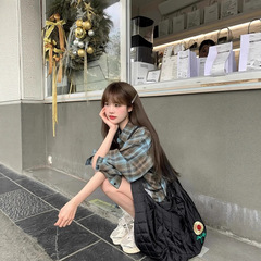 蓝色格子衬衫外套女韩系宽松慵懒风2025春夏新款休闲百搭长袖衬衣