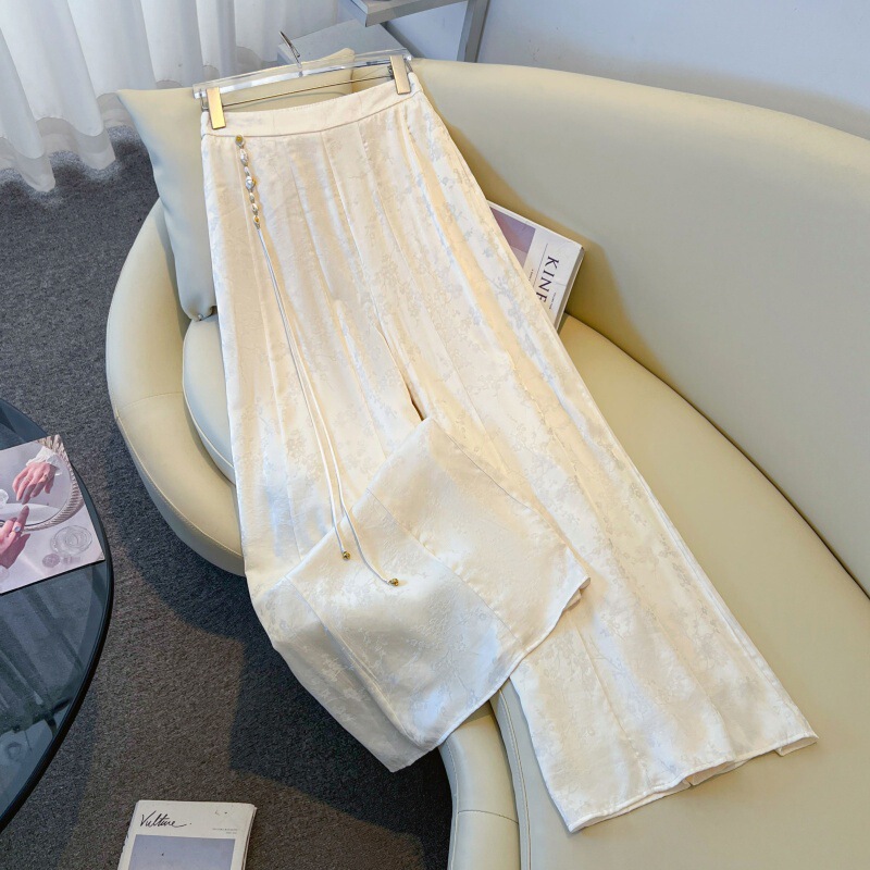 Real Shot of New Chinese-Style Hanfu, National Style Tang Suit, Retro Slimming Hanfu with Tassels, Heavy Jacquard, Loose Wide-Leg Pants, Long Pants