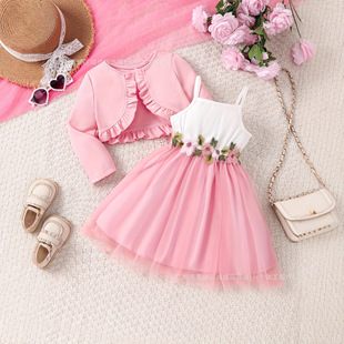 New hot Girls 2-Piece Dress Set with Cape Wholesale Fashion